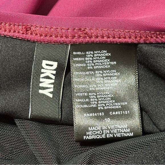 DKNY Size 10 Dark Pink Bordeaux Ruffle Plunge Tummy Control One Piece Swimsuit - Picture 4 of 7